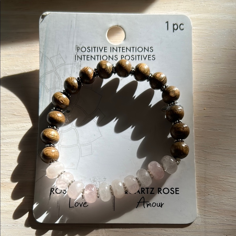 Chic Rose Quartz and Wood Bead Bracelet